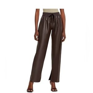 NEW ALC Leo Split Hem Chocolate Brown Vegan Leather Pants  Size 12